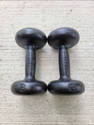 Vintage BFCO 10 lb Cast Iron Dumbbells Pair, Round Bun Head Weights
