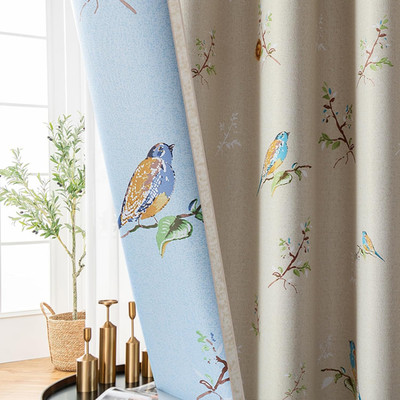 Double Sided Patterned Birds Blackout Curtains for Bedroom 84 Inches Long 2 Pane
