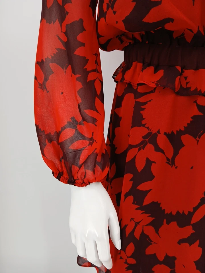 Vestido Floral Rebecca Minkoff Rojo Negro Talla 8 Foto 3 de 4