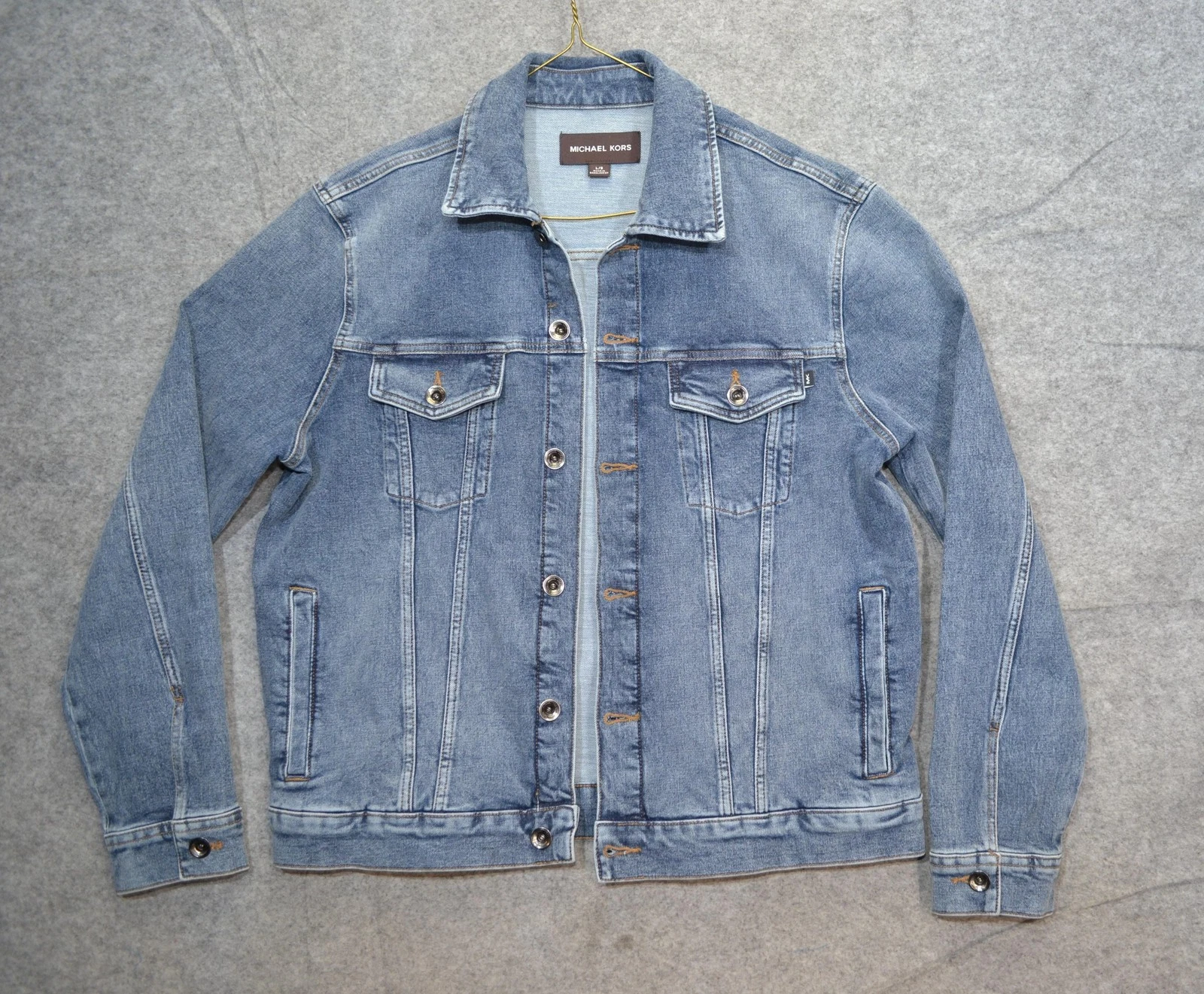 Michael Kors Denim Trucker Jacket Mens L Blue MARSHALL Classic Button Front