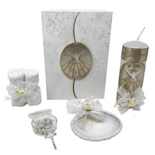 Arc ngeles Mexicanos Baptism Candle Set 6pc Box Towel Rosary Shell