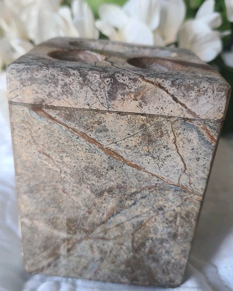 Tocador de baño de mármol genuino marrón tostado 2 soporte para cepillo de dientes/pasta de dientes Foto 3 de 4