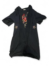 Vintage Health Shanghai China Dragon Embroidered Black Robe Size L