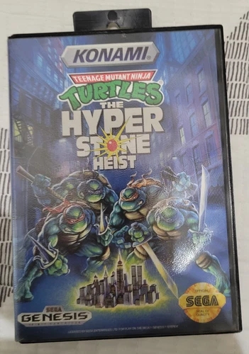 Teenage Mutant Ninja Turtles The Hyper Stone Heist Sega Genesis 1992 Box & Game