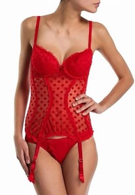 L'Agent by Agent Provocateur Rosalyn Basque in red mesh with polka dots Size 36C