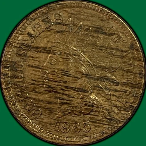 1865 Plain 5 Indian Head Cent Uncirculated UNC Coin, Woodgrain Error #33687