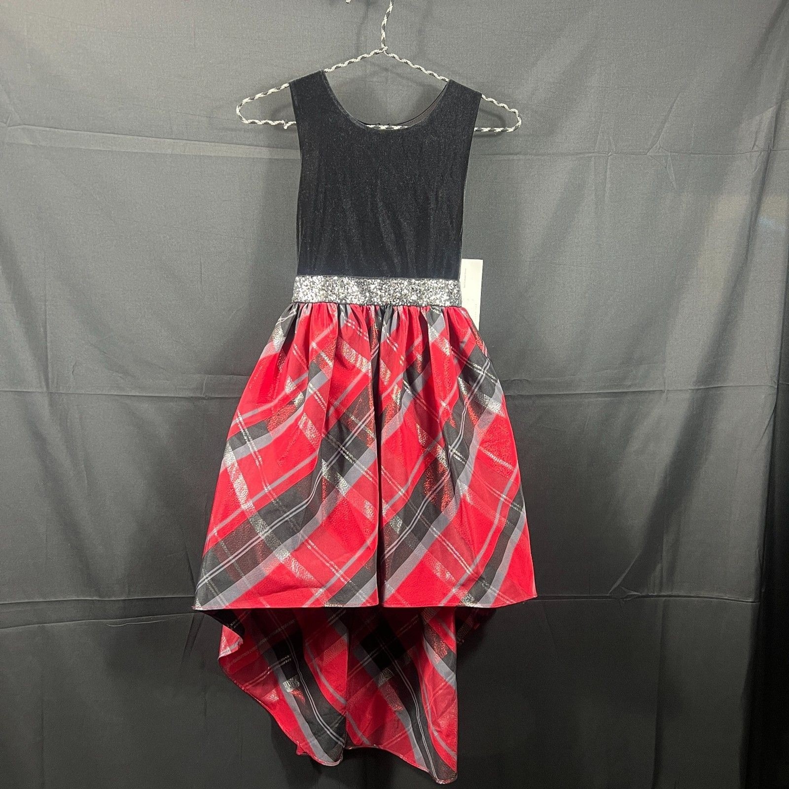 Girls size 12 Velvet Plaid Holiday Dress Red Black Party
