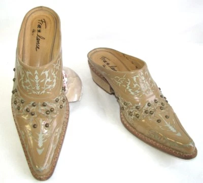 FREE LANCE Pantoffel Cowboy-Stiefel Alma 4 Tattoo Lackleder Beige 37 Sehr Gut - Bild 1 von 4
