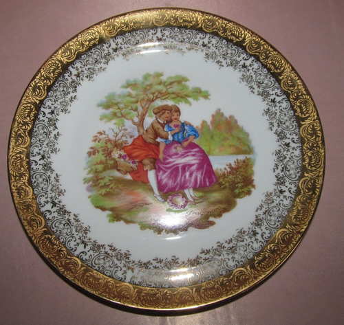 Assiette dessert décoration porcelaine Limoges scène galante d'après Fragonard - Photo 1 sur 4