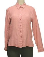 Vintage Victoria Halley Button Down Shirt Long Sleeve 100% Linen Coral Size S