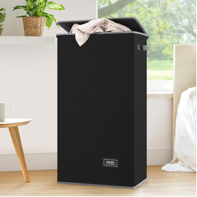 Laundry Basket with Lid and Laundry Bag, 100 Litres, Black, Slim Laundry Hamp...