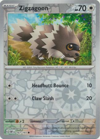 ZIGZAGOON 167/197 OBSIDIAN FLAMES POKEMON (REVERSE HOLO, NM)