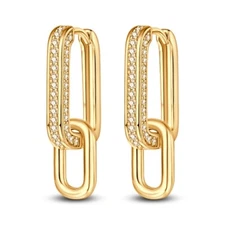 KUNSIR 14K Gold Plated Double Square Lock Earrings 925 Sterling Silver for Women