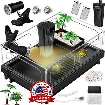 Kit de inicio para tanque de tortugas con plataforma para tomar el sol negro NEW
