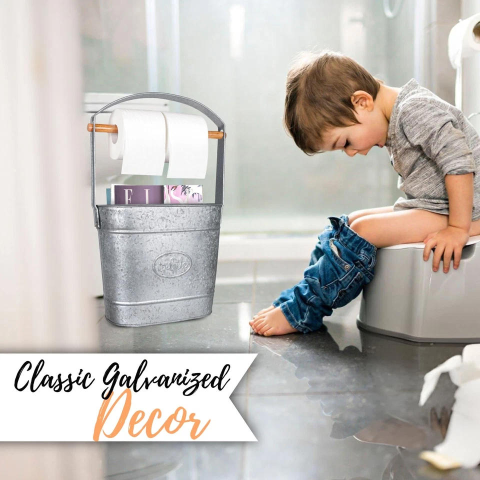 Soporte de papel higiénico independiente cubo galvanizado rústico de granja Autumn Alley Foto 4 de 4