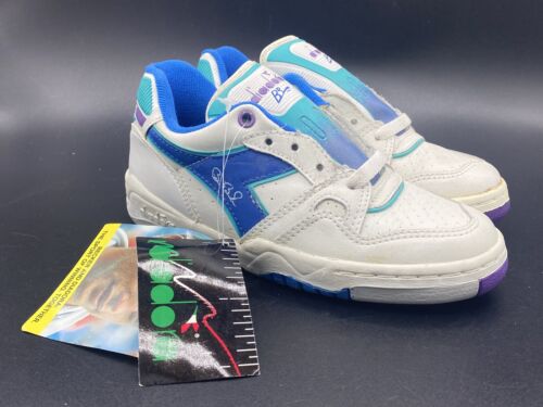 Youth Vintage 1980s Diadora Boris Becker Low Top Leather Sneakers size 2y - Picture 1 of 12