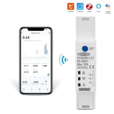 TUYA 18mm 63A WiFi Smart Bidirectional Energy Meter kWh Power Monitor Tools