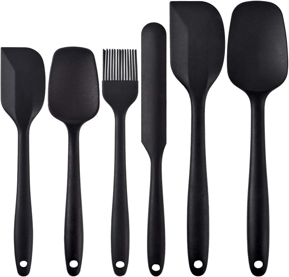 Set of 6 Silicone Spatulas, Heat Resistant, Nonstick for Cooking, Mixing (Black)