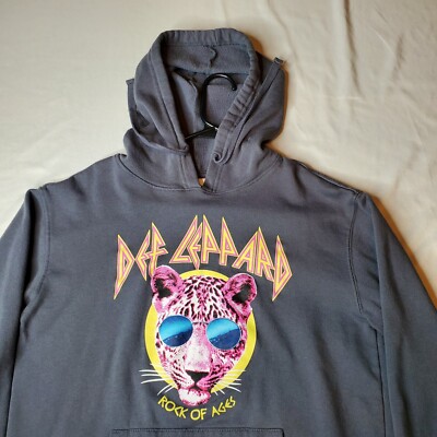 DEF LEPPARD Rock of Ages Gray Pink Hooded Sweatshirt Women's