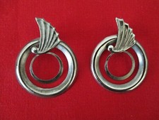 Large Silver Tone Winged Double Hoops Statement Post Earrings 2 1/2" Vtg AZ19