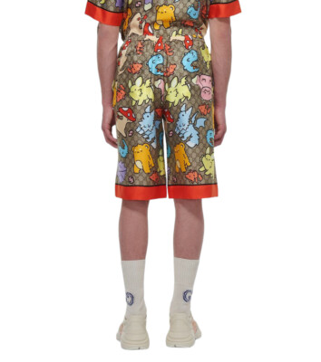 Authentic Gucci Kawaii GG Animal Print Silk Bermuda Shorts