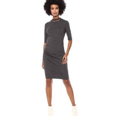 michael stars ruched mini dress Michael Stars Choker Neck Ruched Mini Dress XS Women's Half Sleeve Maroon