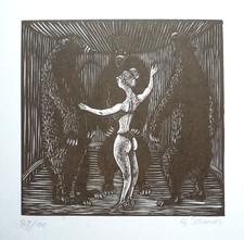 Gerhard MARCKS: Orig. Linolschnitt „Im Bärenzwinger“ 1969 handsigniert