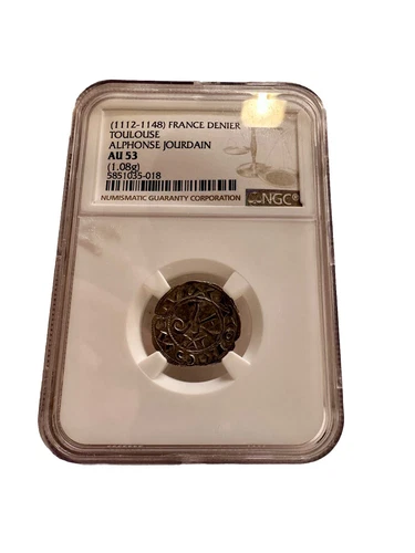 1112-1148 France Toulouse - Alphonse Jourdain Silver Denier NGC AU53 Brown Label
