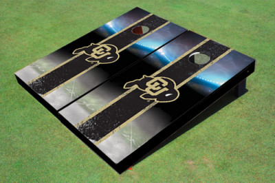 University of Colorado Field Long Stripe Matching Black Themed Cornhole Boards