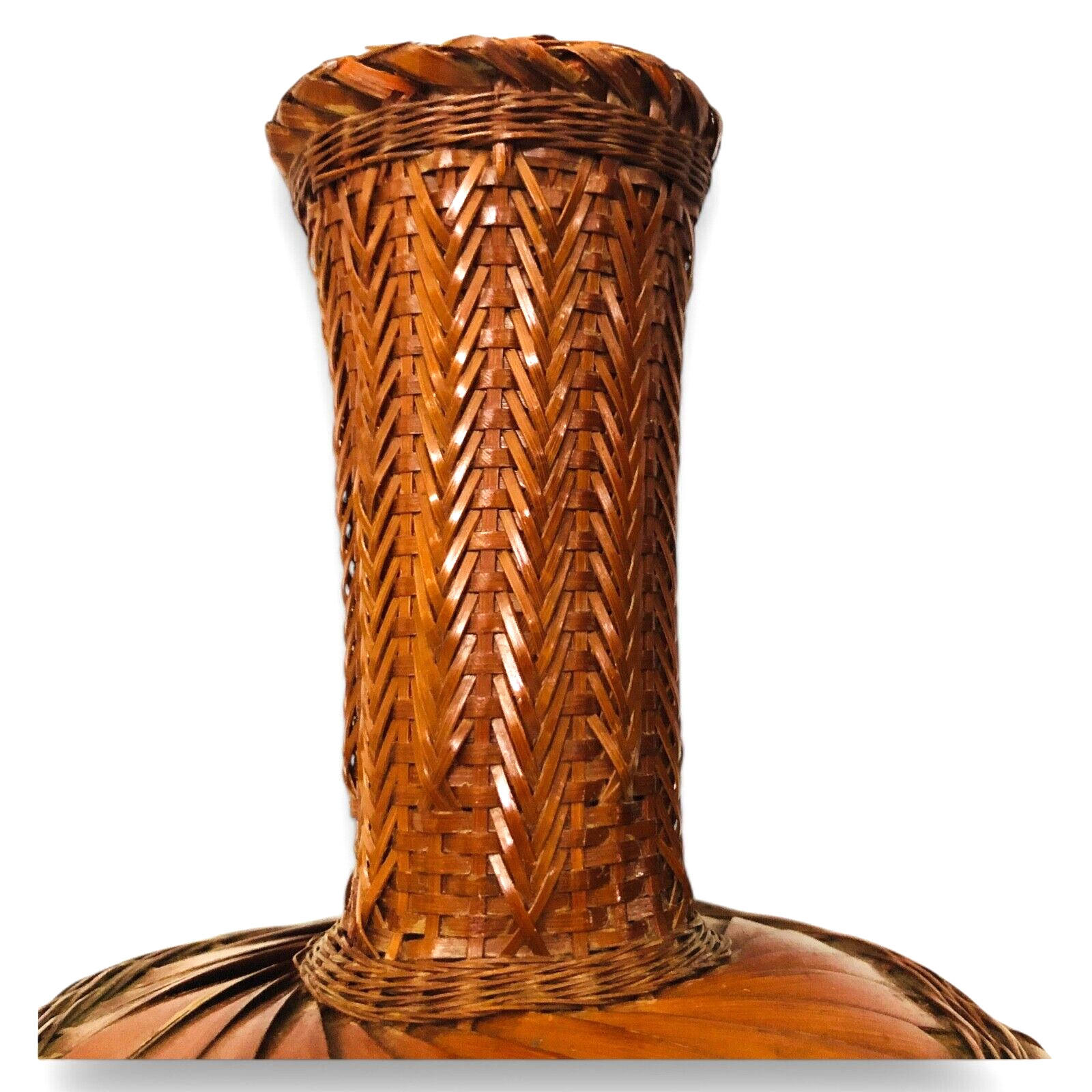 Japanese Bamboo Wicker Ikabena Vase Handcrafted Lacquer Boho Rustic Style V41