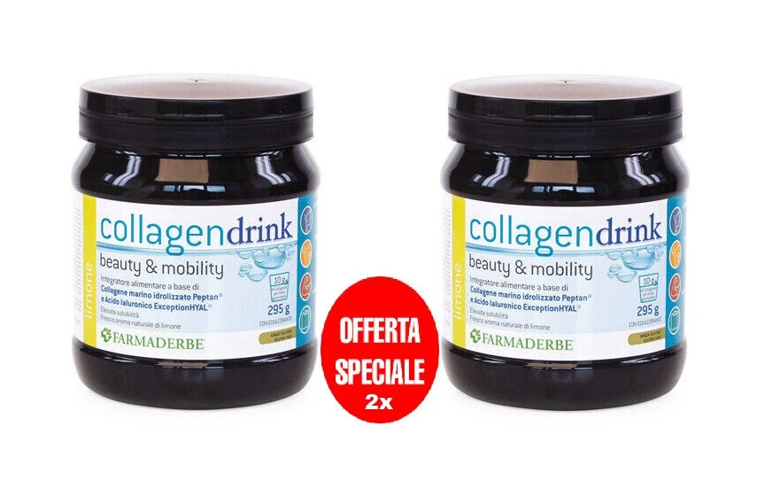 2X FARMADERBE Collagen Drink Limone 295g Integratore Collagene Acido Ialuronico