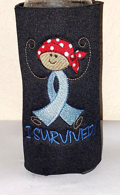 Colon Cancer Awareness - Bottle Cozy - I SURVIVED