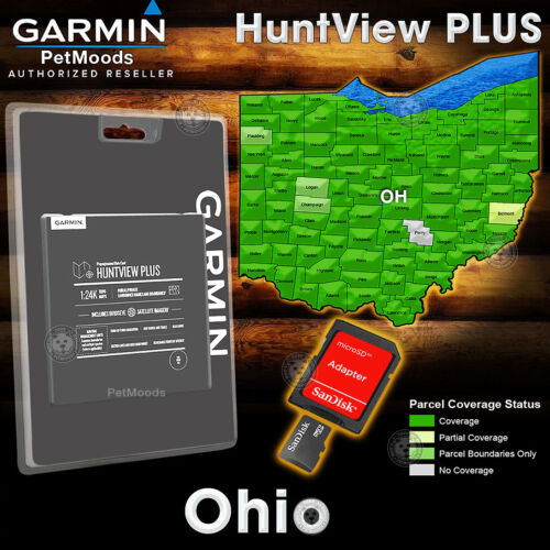 Garmin HuntView PLUS Map OHIO - MicroSD Birdseye Immagini satellitari 24K Vista caccia - Foto 1 di 7