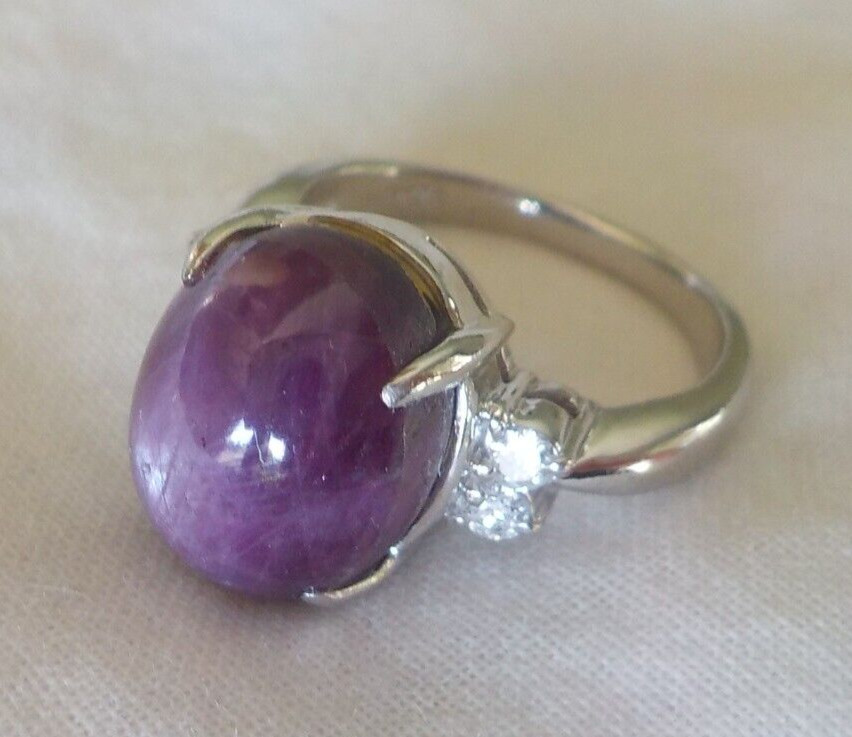 Solid Platinum Cabochon Star Ruby Diamond Ring - … - image 9