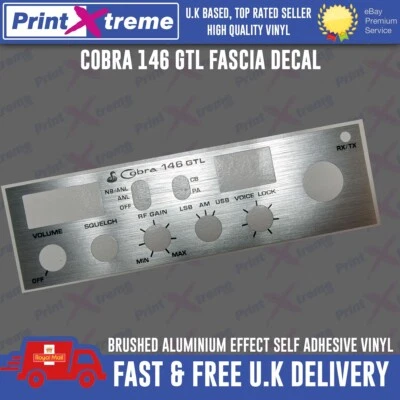 PRINTXTREME LTD - CB FACEPLATE DECALS COBRA 146 GTL cb radio faceplate bezel Decal Sticker BRUSHED ALUMINIUM VINYL