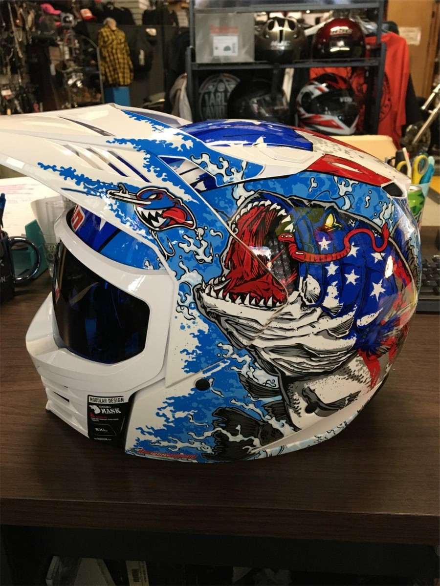 Elsinore Helmet - American Basstard - Blue - 2XL ICON REMOVABLE MASK MODULAR Elsinore Helmet - American Basstard - Blue - 2XL ICON REMOVABLE MASK MODULAR