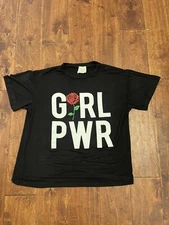 Dirtee Laundry Girl Power (PWR) Floral Black T-Shirt Size: Small