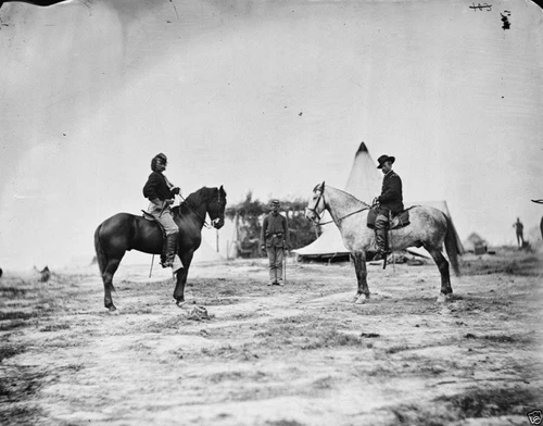 George Custer Alfred Pleasonton on Horseback 1863 - 8x10 US Civil War Photo