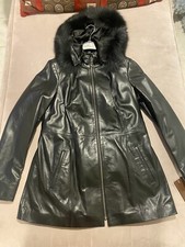 Anna Lambskin Leather Coat W/fox Fur Trim & Detachable Size Med Authentic