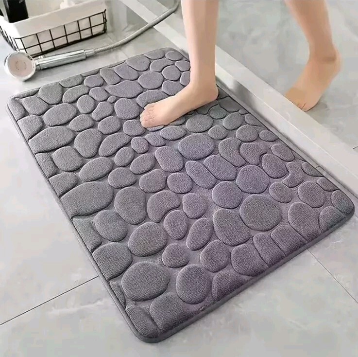 Bathroom Rugs Bath Mat Machine Washable Cobblestone Pattern Black 23.62