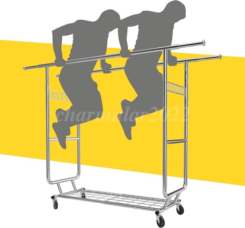 Large Rolling Garment Rack Heavy Duty Clothing Clothes Rack Chrome Wheels 600lbs - Picture 15 of 23
