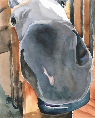 Gray Horse Print of Original Fine Art Watercolor by Ron Krajewski