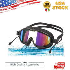 Waterproof Swimming Goggles UV Anti-Fog Swim Glasses w/Earplus Men  Women Black