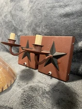 2 Primitive Country Farmhouse Rustic Star Wall Sconce w 2 Shades New Hard Wired
