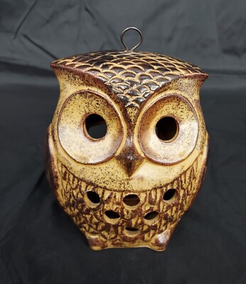 Ceramic Owl Candle Holder Vintage Hanging 2 sided Votive Vent
