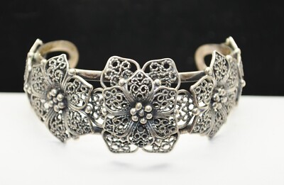 Sterlingsilber wunderschöne große Blumen Designs Manschette Armband 7,5'' #FMB929