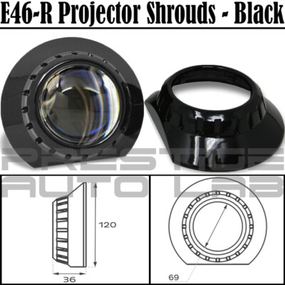 2x E46-R Black 2.5-3'' SHROUDS for UNIVERSAL HID PROJECTOR E46 Style BEZEL BMW