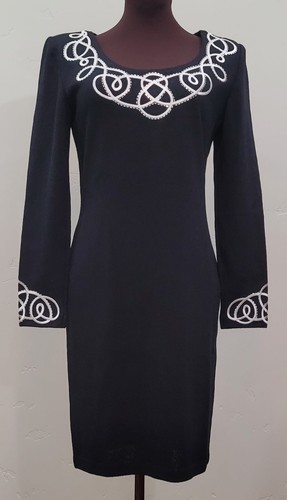 Black Knit Dress White Embroidered 
