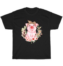 Pig With Leopard Headband Flower Pigs Farm Animal Lover T-shirt Unisex Tee Gift