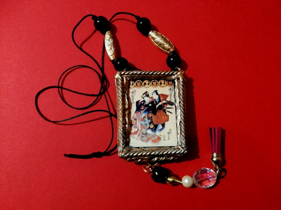 Collar Colgante Joyería Amuleto Asiático Talismán Oriental Antiguo Samurai Japonés Foto 4 de 4